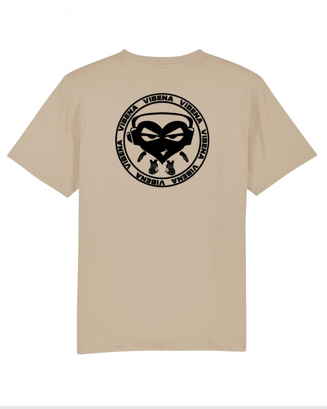 Vibena new style t-shirt. Desert dust with black Vibena character logo (front and back logo) **Free UK Postage**