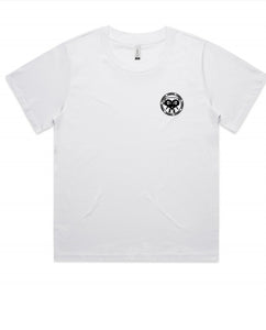 Vibena new style ladies t-shirt. White with black Vibena character logo (front and back logo) **Free UK Postage**