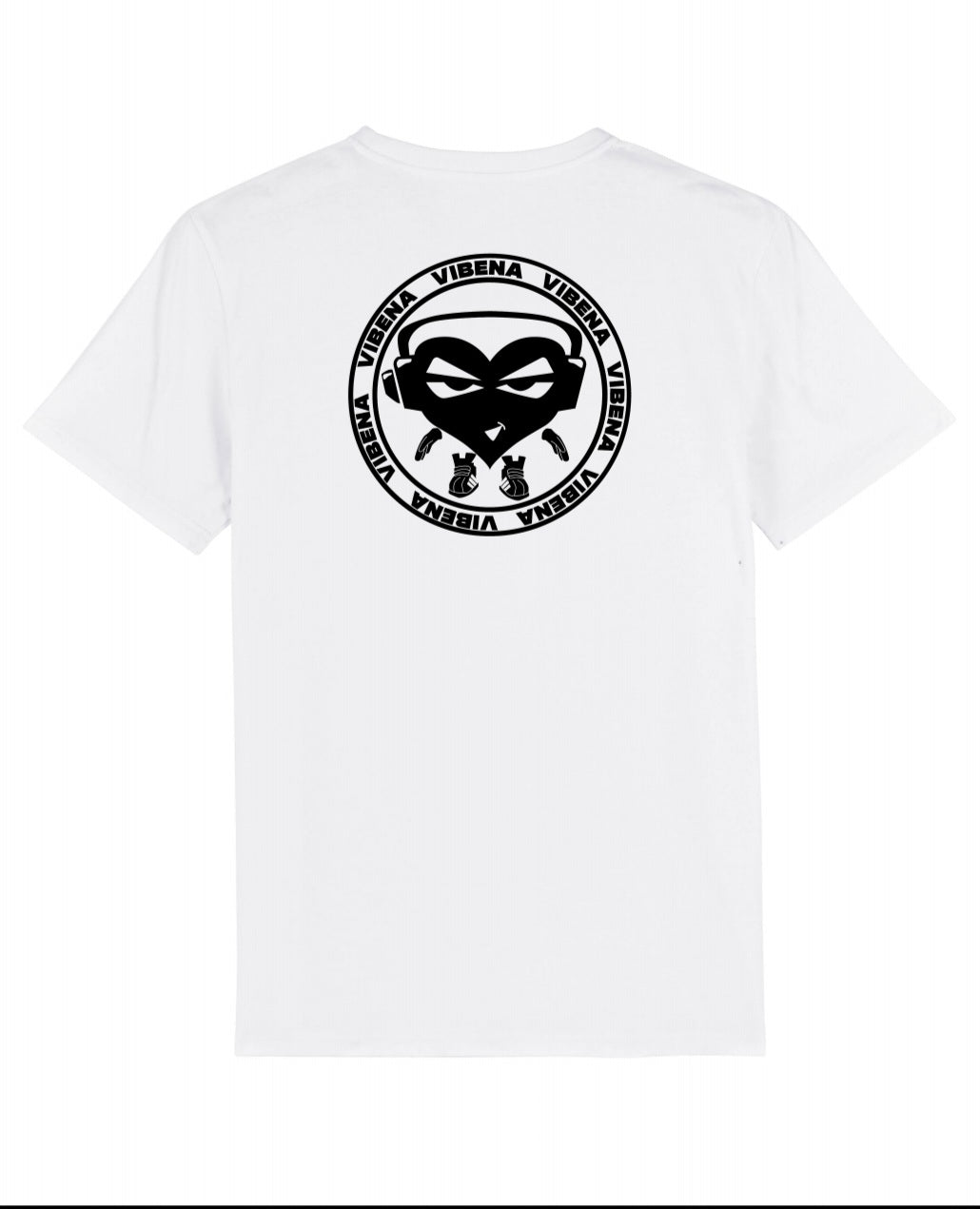 Vibena new style t-shirt. White with black Vibena character logo (front and back logo) **Free UK Postage**