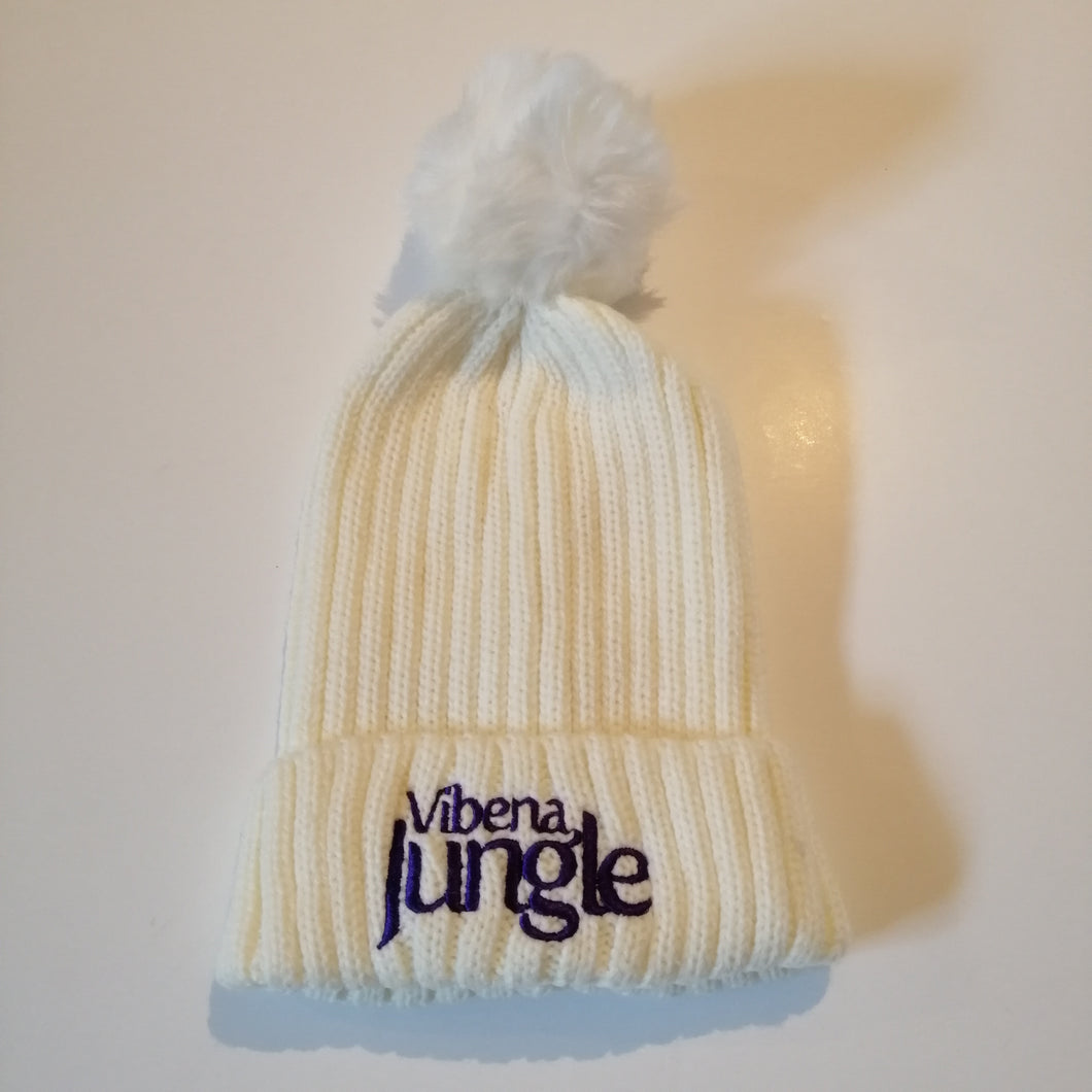 White bobble hat with stitched Purple Vibena Jungle logo *FREE UK POSTAGE*