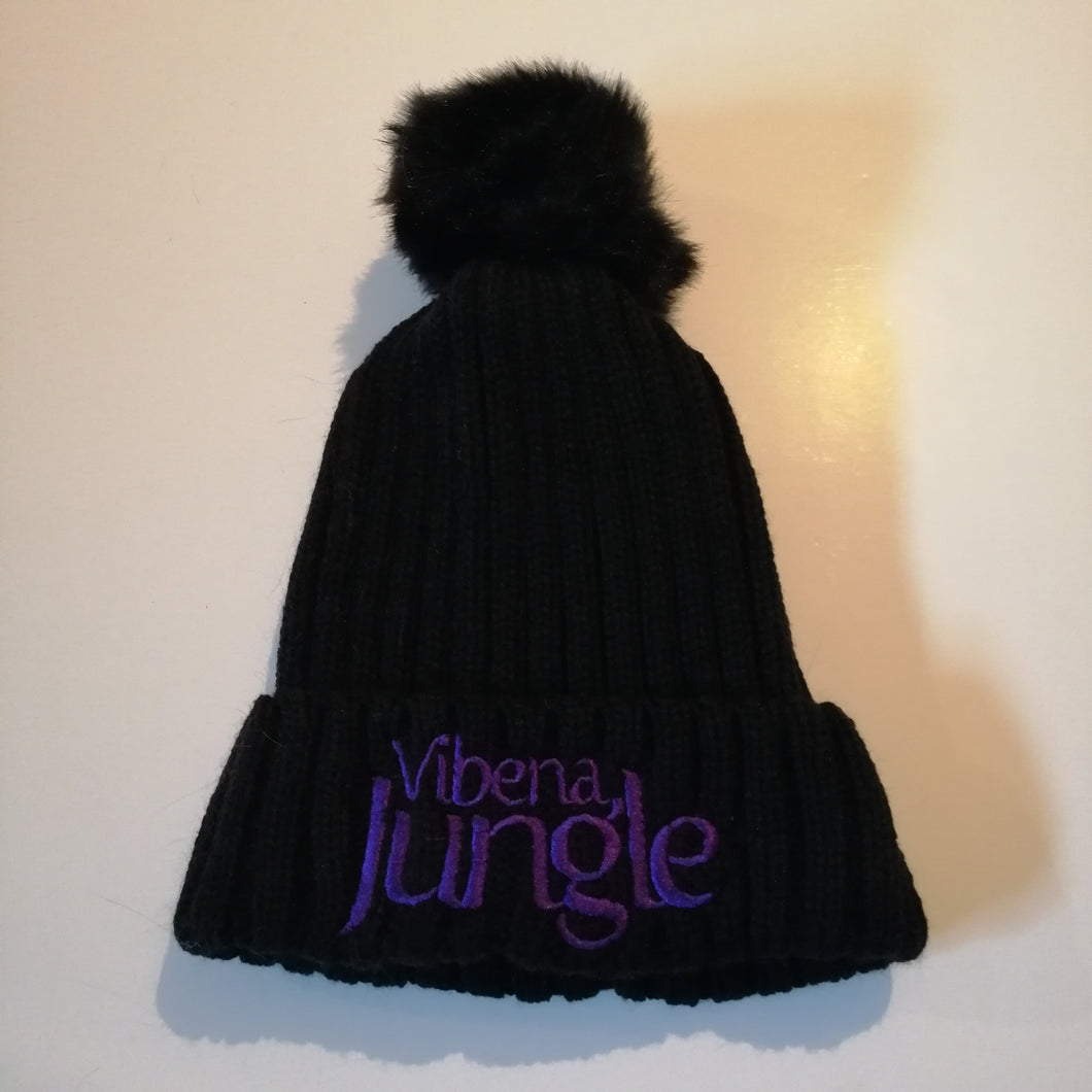 Black Bobble Hat with stitched Purple Vibena Jungle logo *FREE UK POSTAGE*